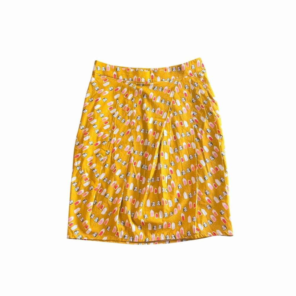 Olivart Verdeinverso Skirt Size 38 Yellow House Print Cotton